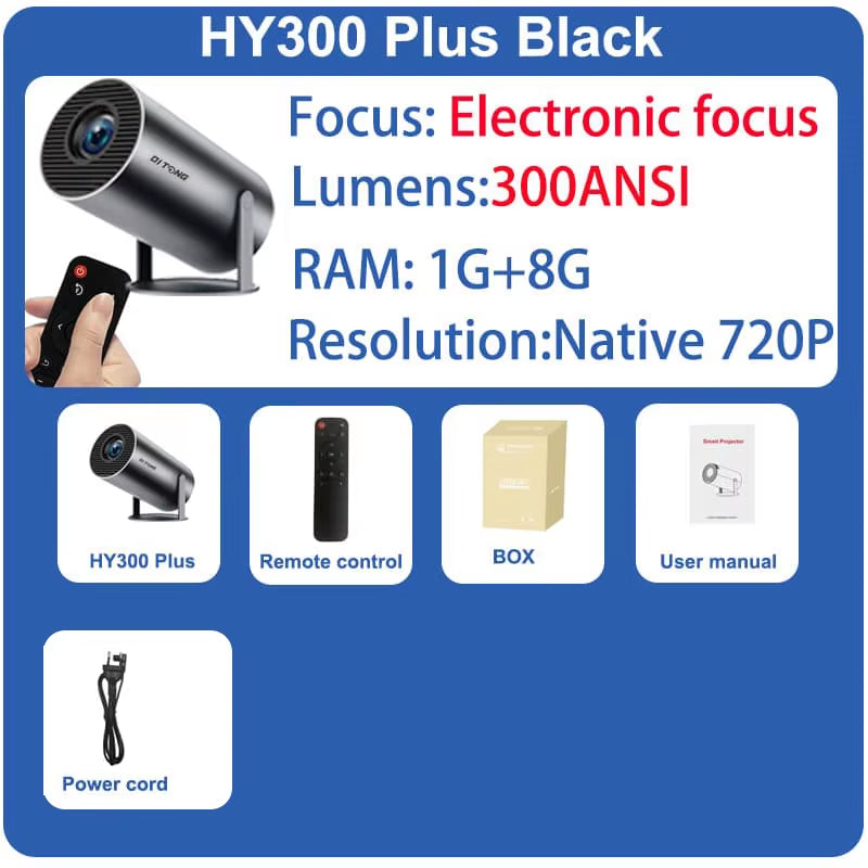 HY300 plus Projector Android 4K 1280*720P Dual Wifi 300ANSI Video Cinema Outdoor Portable Home Hd Led HY300 Pro Projetor
