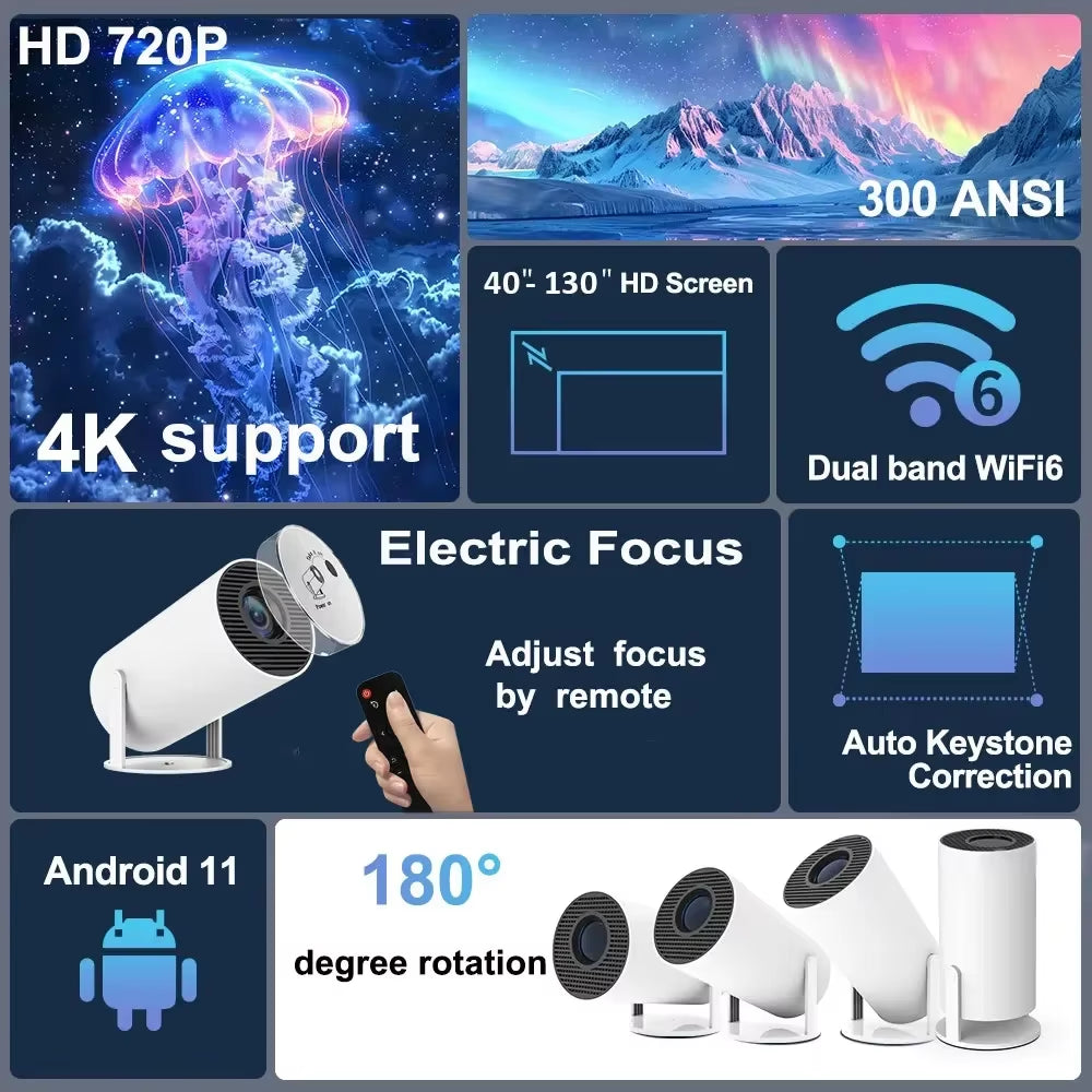 HY300 plus Projector Android 4K 1280*720P Dual Wifi 300ANSI Video Cinema Outdoor Portable Home Hd Led HY300 Pro Projetor