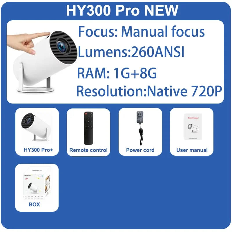 HY300 plus Projector Android 4K 1280*720P Dual Wifi 300ANSI Video Cinema Outdoor Portable Home Hd Led HY300 Pro Projetor