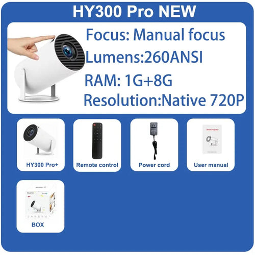 HY300 plus Projector Android 4K 1280*720P Dual Wifi 300ANSI Video Cinema Outdoor Portable Home Hd Led HY300 Pro Projetor