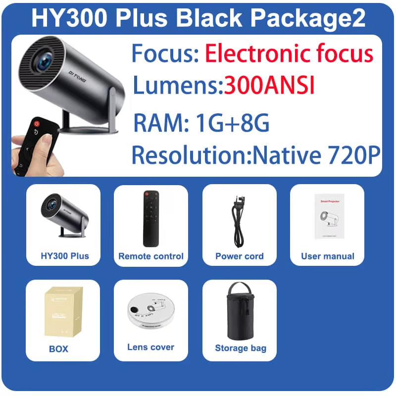 HY300 plus Projector Android 4K 1280*720P Dual Wifi 300ANSI Video Cinema Outdoor Portable Home Hd Led HY300 Pro Projetor