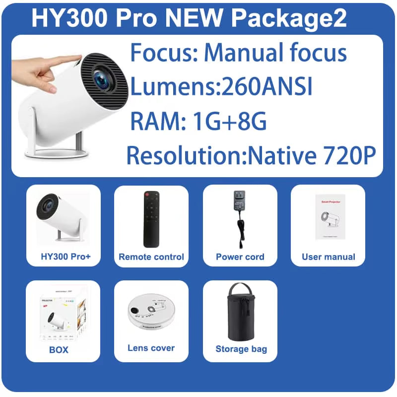 HY300 plus Projector Android 4K 1280*720P Dual Wifi 300ANSI Video Cinema Outdoor Portable Home Hd Led HY300 Pro Projetor
